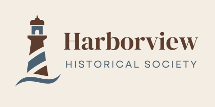 Harborview Historical Society logo: a striped lighthouse above a wave, beside the Harborview wordmark